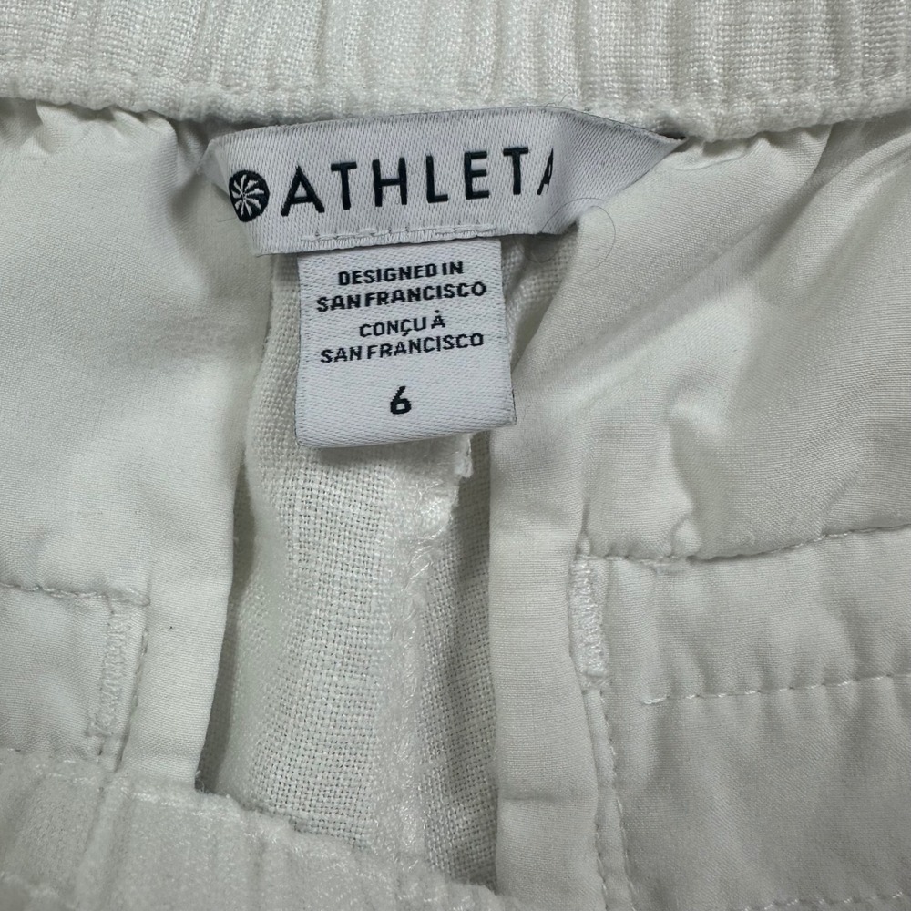 Athleta White Linen Blend Jogger Pants Drawstring Waist Elastic Cuffs Casual 4 - Picture 13 of 13